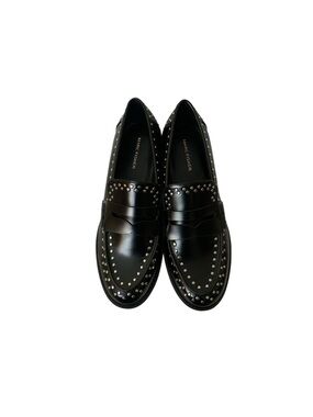 Marc Fisher Black Leather Studded Penny Loafers